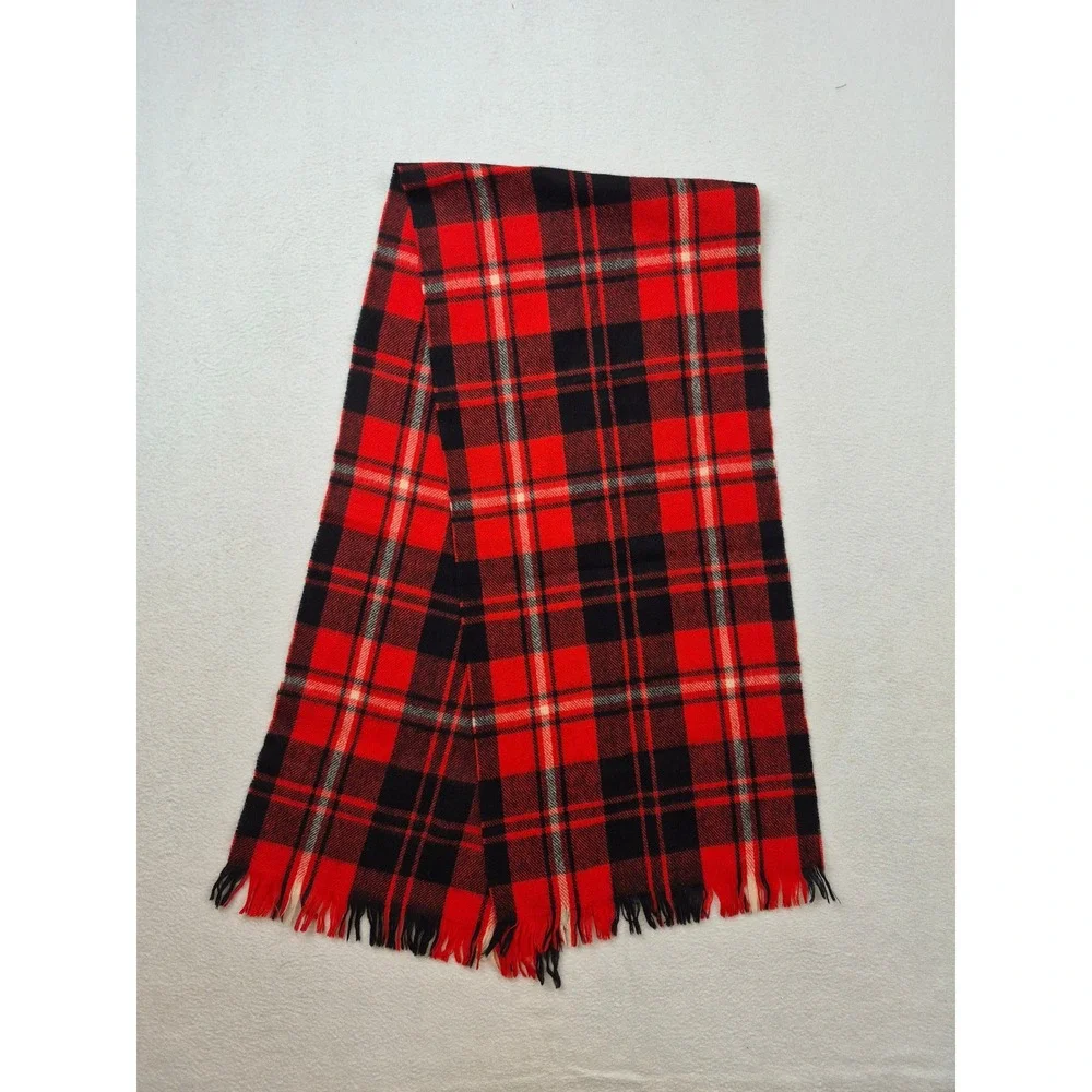 Auchentoshan Malt Whisky Red Black Plaid 100% Lambswool Scarf Made in Scotland